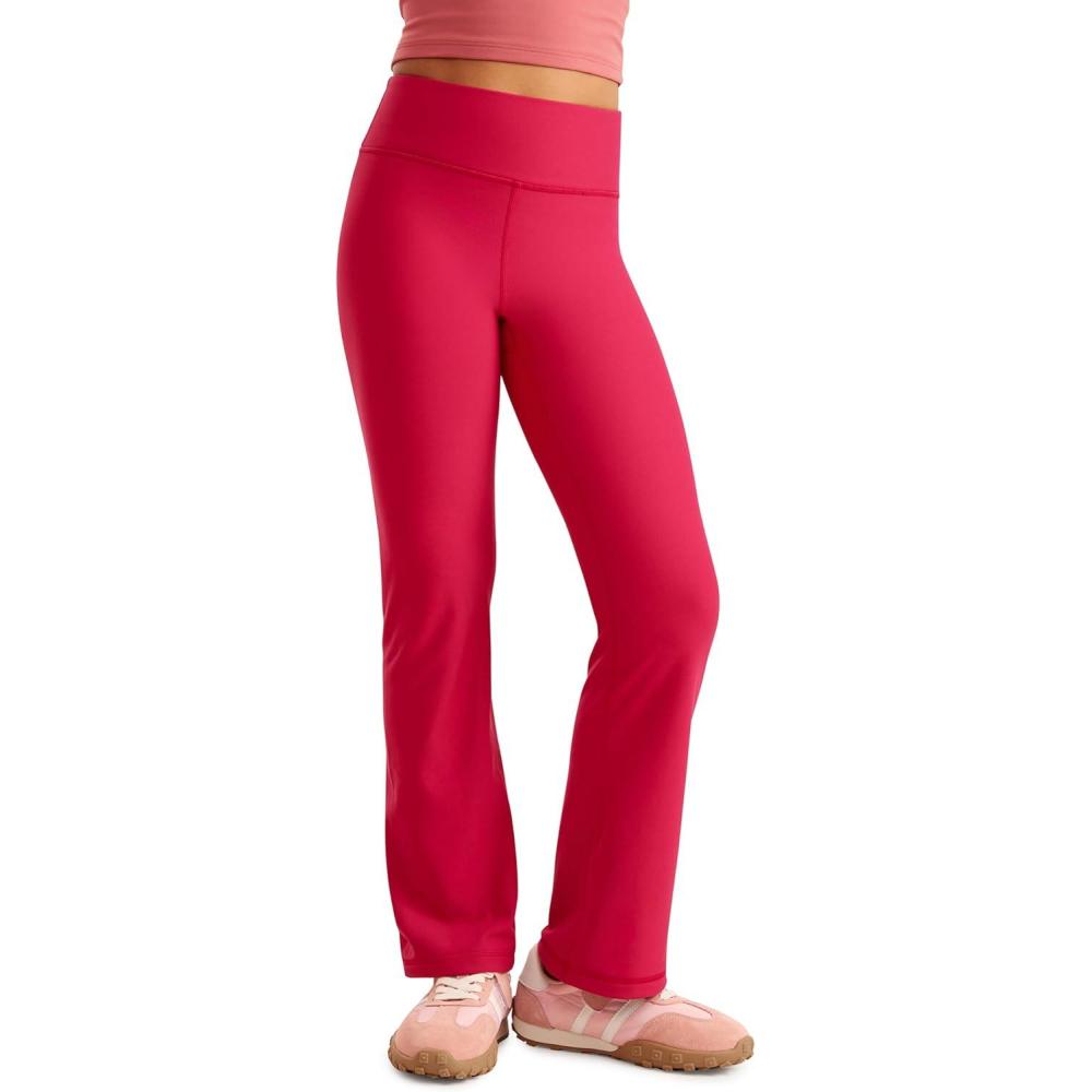 imageCRZ YOGA Girls Fleece Lined High Waist Athletic Flare Leggings Water Resistant Casual Yoga Pants Zip Pocket Bell BottomsViva Magenta