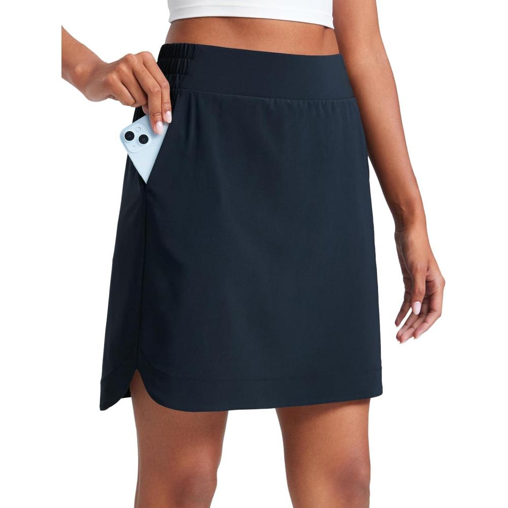 imageCRZ YOGA Golf Skirts for Women 18 High Waisted A Line Athletic Casual Tennis Skort with Shorts PocketsTrue Navy