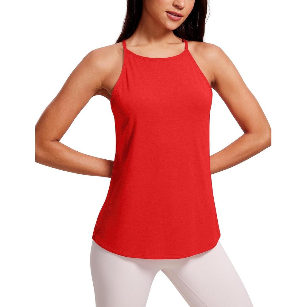 imageCRZ YOGA Halter High Neck Workout Tops for Women Flowy Cami Sleeveless Tank Athletic Yoga ShirtsFestival Red