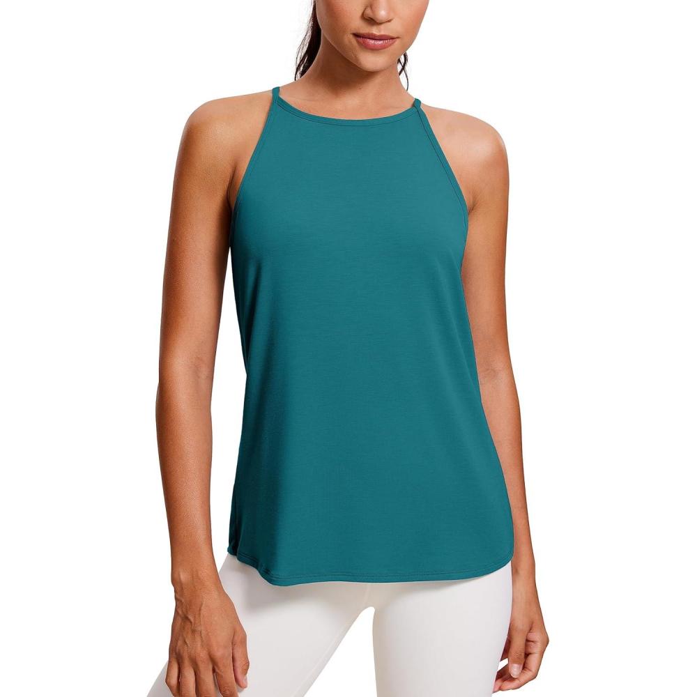 imageCRZ YOGA Halter High Neck Workout Tops for Women Flowy Cami Sleeveless Tank Athletic Yoga ShirtsGreen Jade