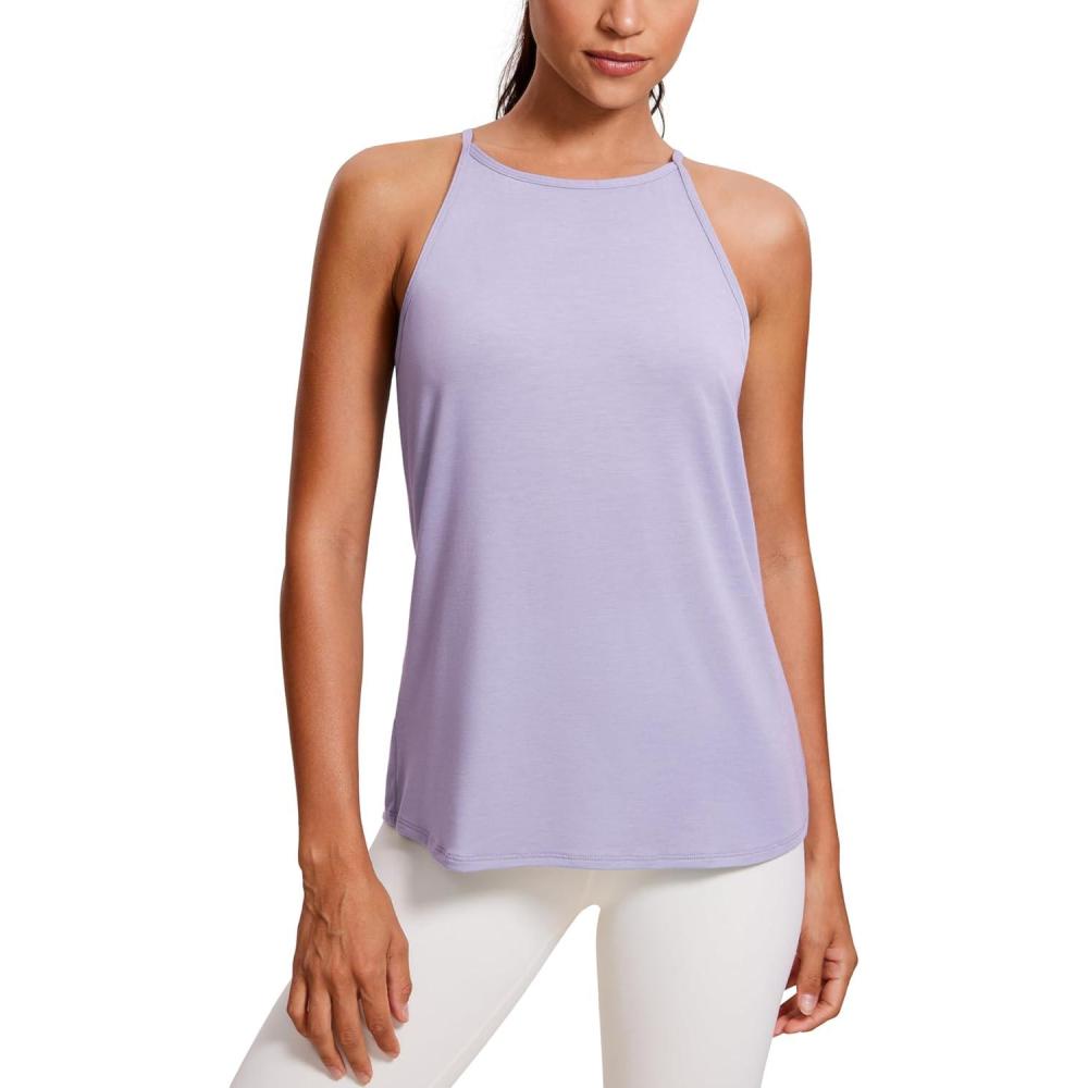 imageCRZ YOGA Halter High Neck Workout Tops for Women Flowy Cami Sleeveless Tank Athletic Yoga ShirtsLilac Lavender