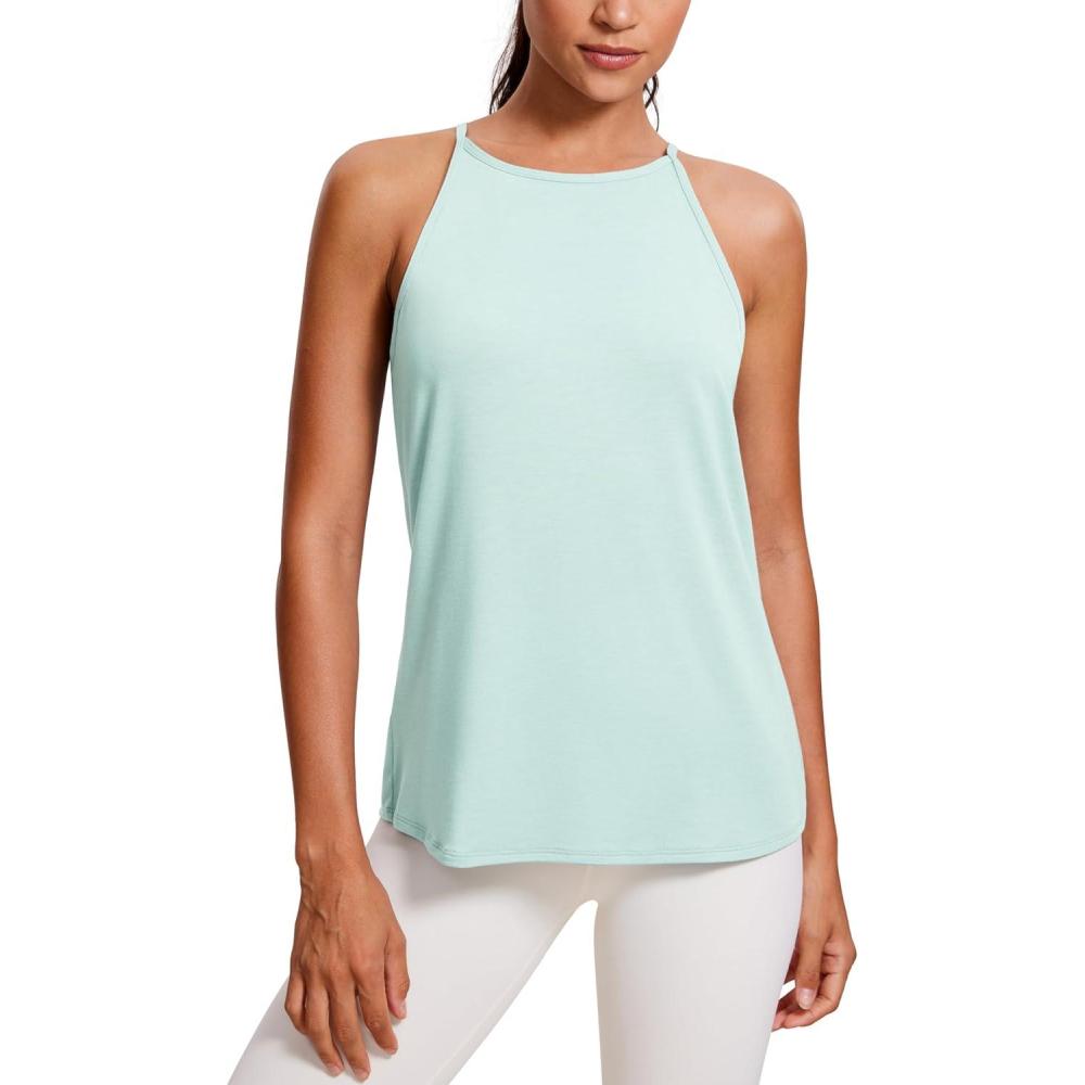 imageCRZ YOGA Halter High Neck Workout Tops for Women Flowy Cami Sleeveless Tank Athletic Yoga ShirtsSkylight Green