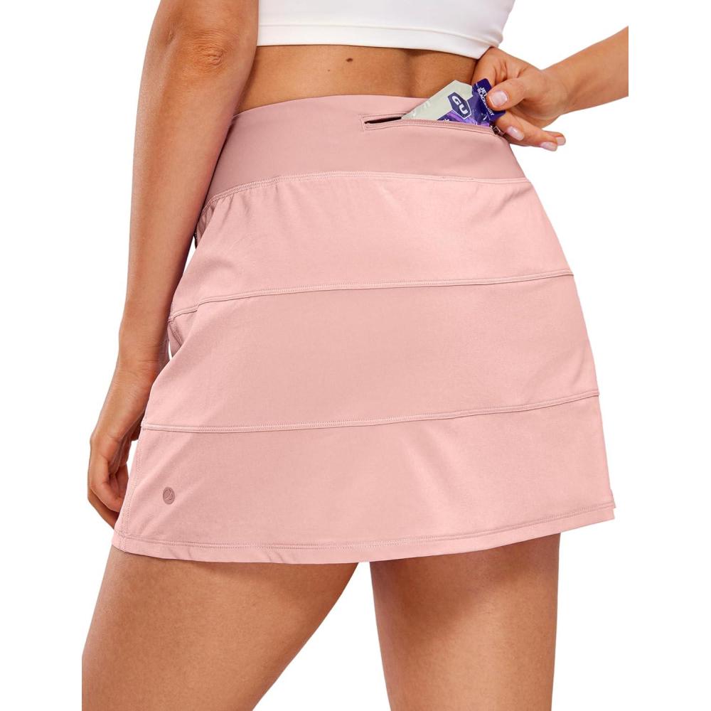 imageCRZ YOGA High Waisted A line Golf Skirts for Women Mini Lined Tennis Casual Work Skorts with 3 PocketsPuff Pink