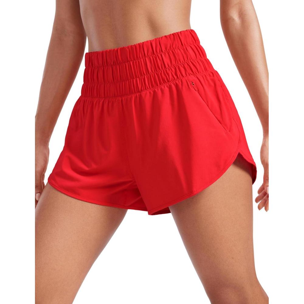 imageCRZ YOGA High Waisted Dolphin Running Shorts for Womens Mesh Liner for Gym Workout Athletic with Zipper PocketDeep Red