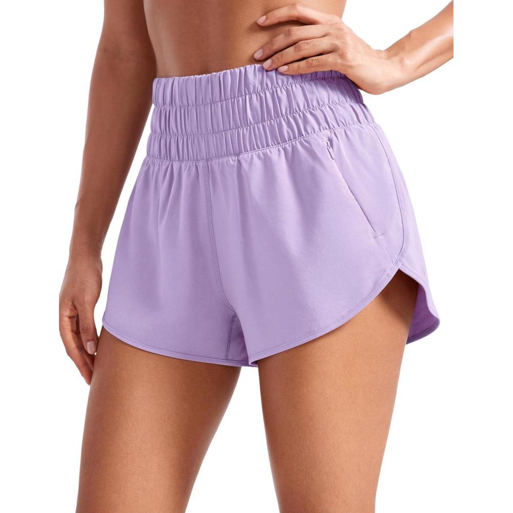 imageCRZ YOGA High Waisted Dolphin Running Shorts for Womens Mesh Liner for Gym Workout Athletic with Zipper PocketLilac