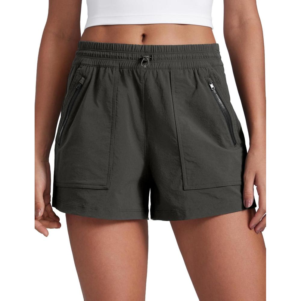 imageCRZ YOGA High Waisted Hiking Shorts for Women 3quot Water Resistant Cargo for Athletic Travel Outdoor with Zip PocketsArbor Olive