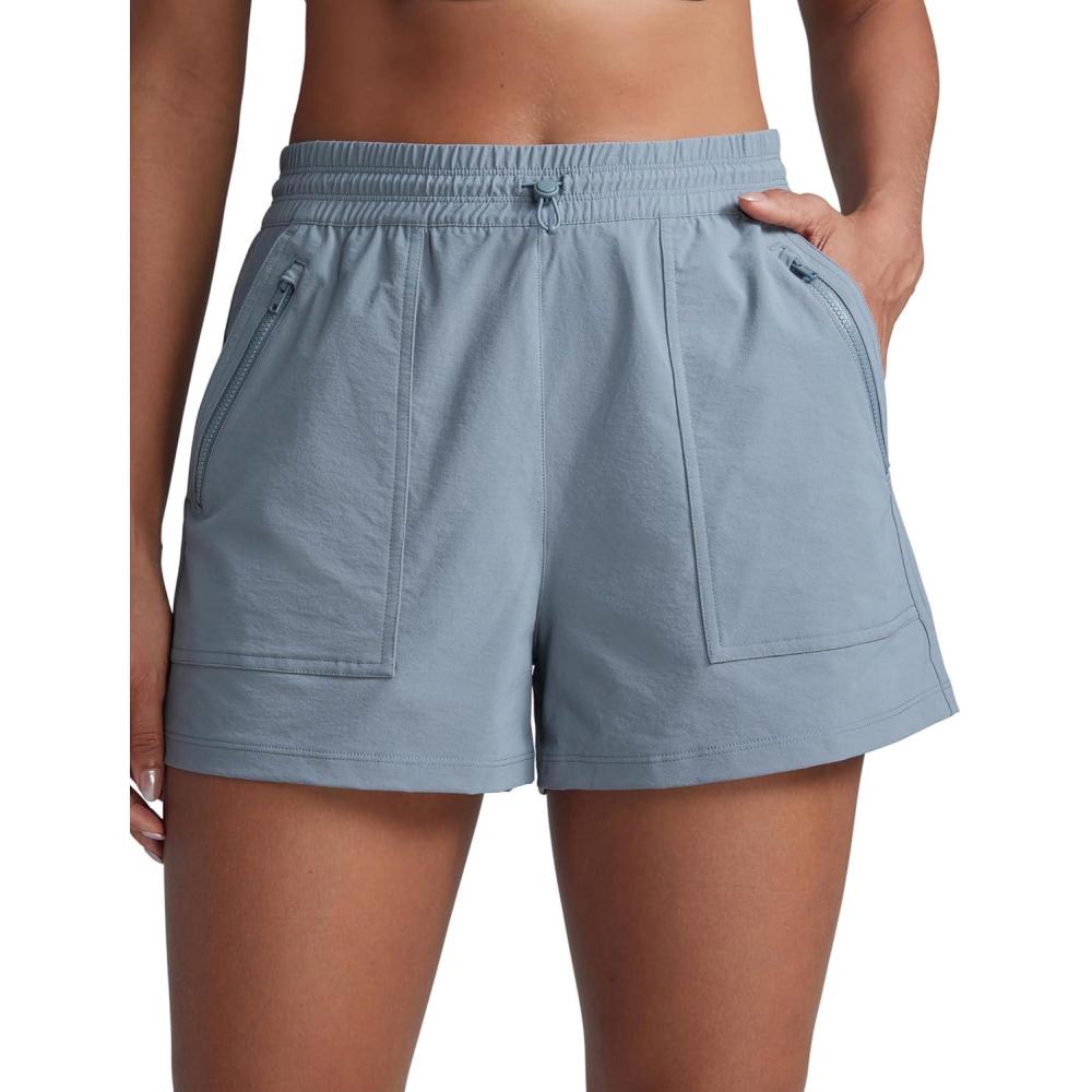 imageCRZ YOGA High Waisted Hiking Shorts for Women 3quot Water Resistant Cargo for Athletic Travel Outdoor with Zip PocketsBelgian Blue