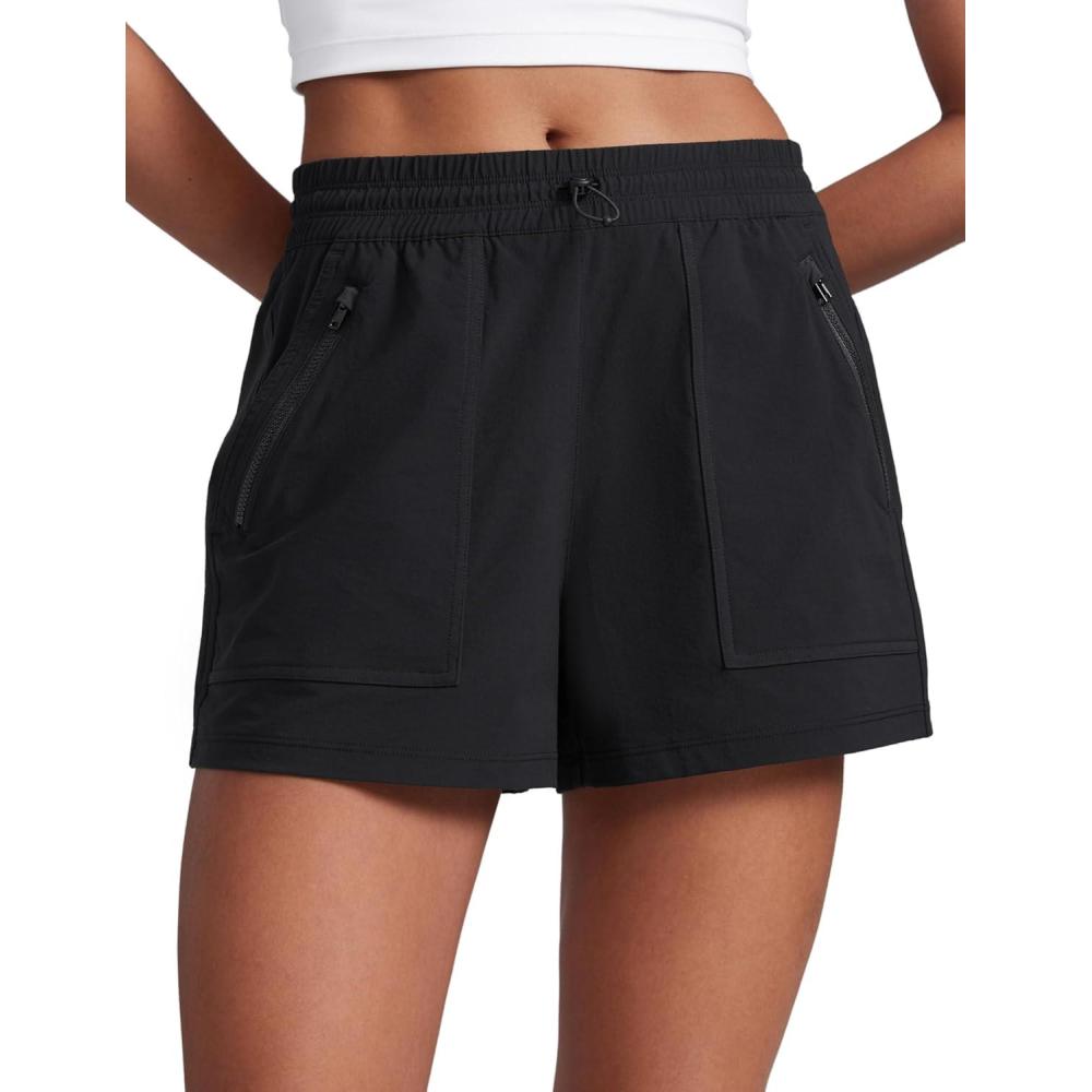 imageCRZ YOGA High Waisted Hiking Shorts for Women 3quot Water Resistant Cargo for Athletic Travel Outdoor with Zip PocketsBlack