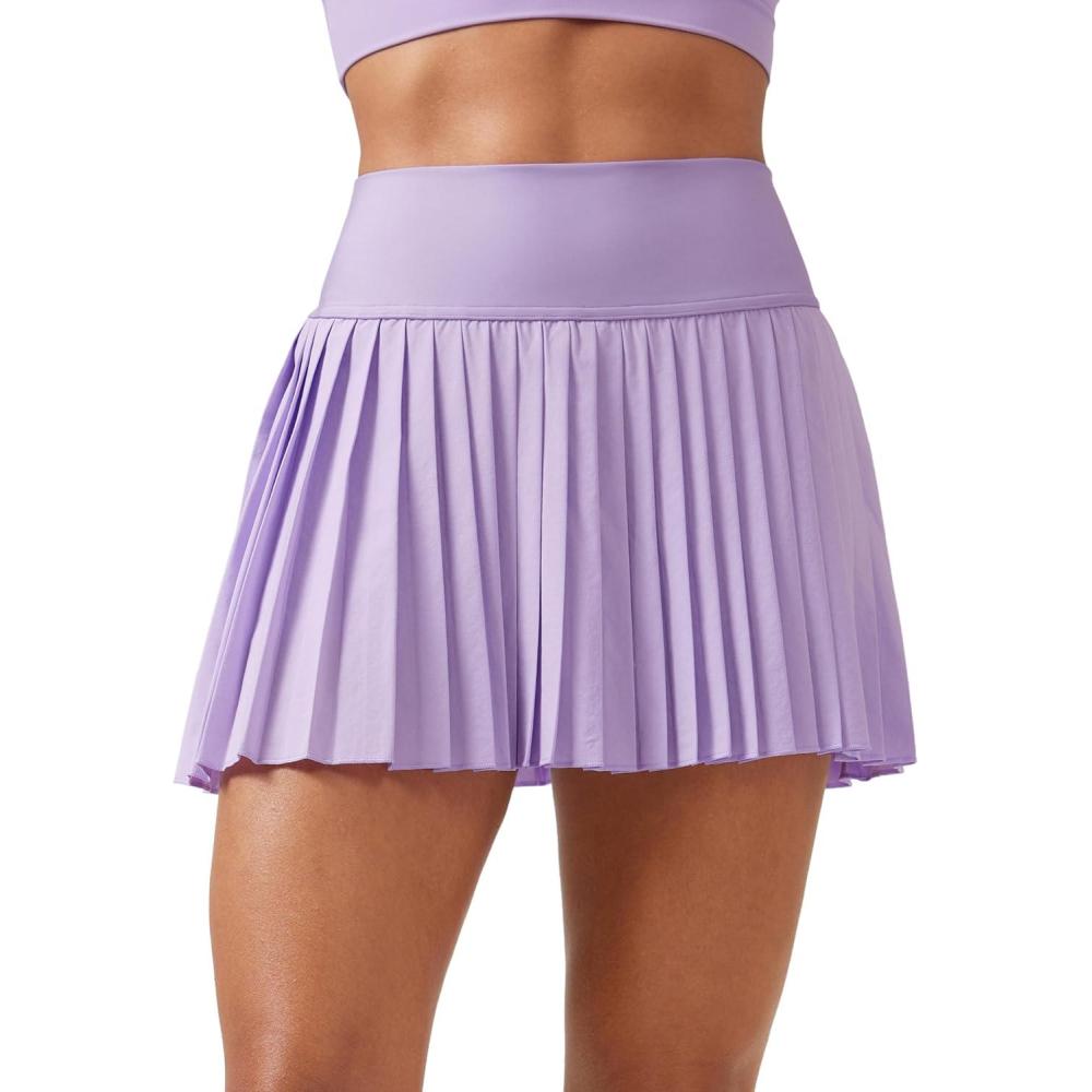 imageCRZ YOGA High Waisted Pleated Tennis Skirts for Women Mini Lined Casual Tummy Control Skort with PocketsLilac