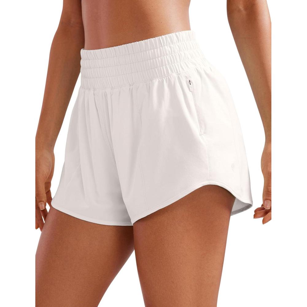 imageCRZ YOGA High Waisted Running Shorts for Women 25quot Mesh Liner Quick Dry for Workout Sport Athletic with Zipper PocketMilky White Bone