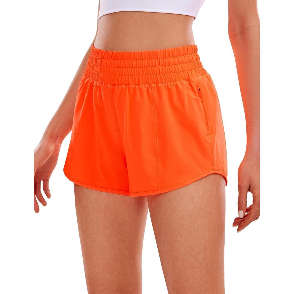 imageCRZ YOGA High Waisted Running Shorts for Women 25quot Mesh Liner Quick Dry for Workout Sport Athletic with Zipper PocketNeon Orange