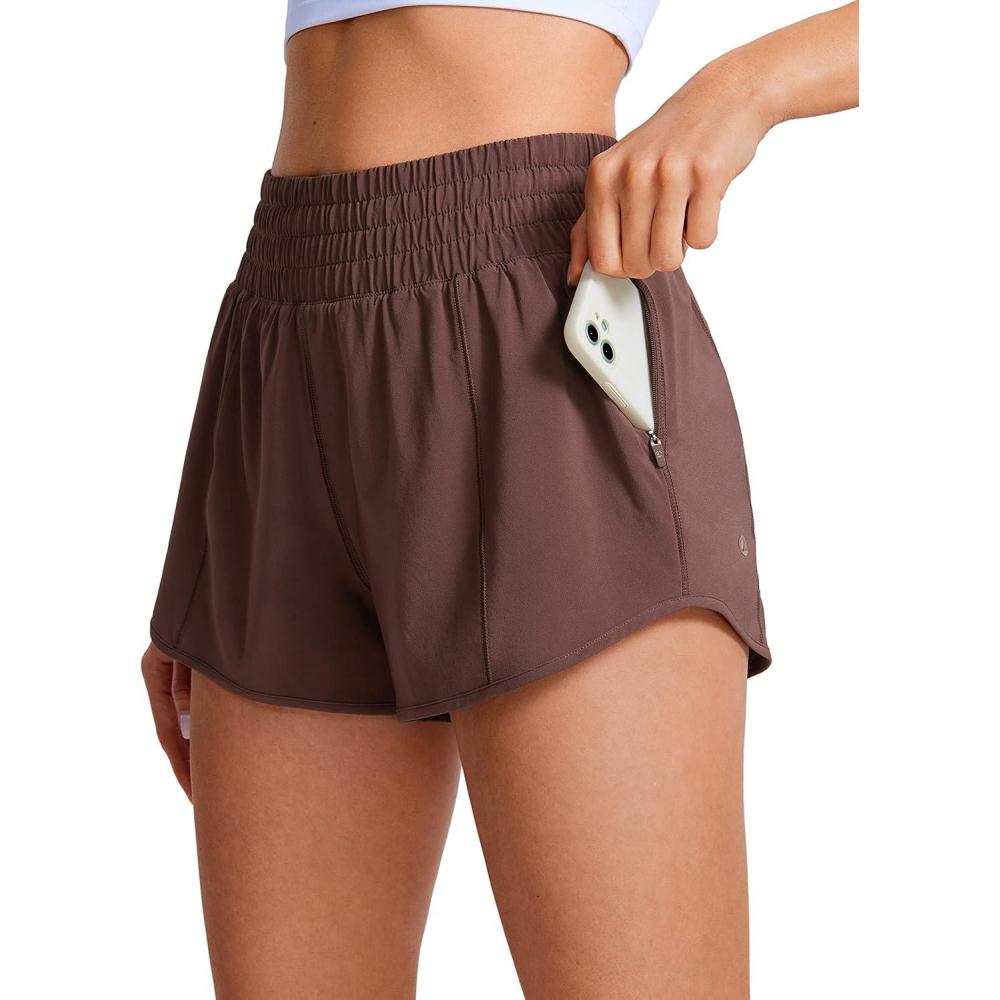 imageCRZ YOGA High Waisted Running Shorts for Women 25quot Mesh Liner Quick Dry for Workout Sport Athletic with Zipper PocketTaupe