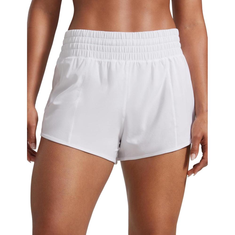 imageCRZ YOGA High Waisted Running Shorts for Women 25quot Mesh Liner Quick Dry for Workout Sport Athletic with Zipper PocketWhite