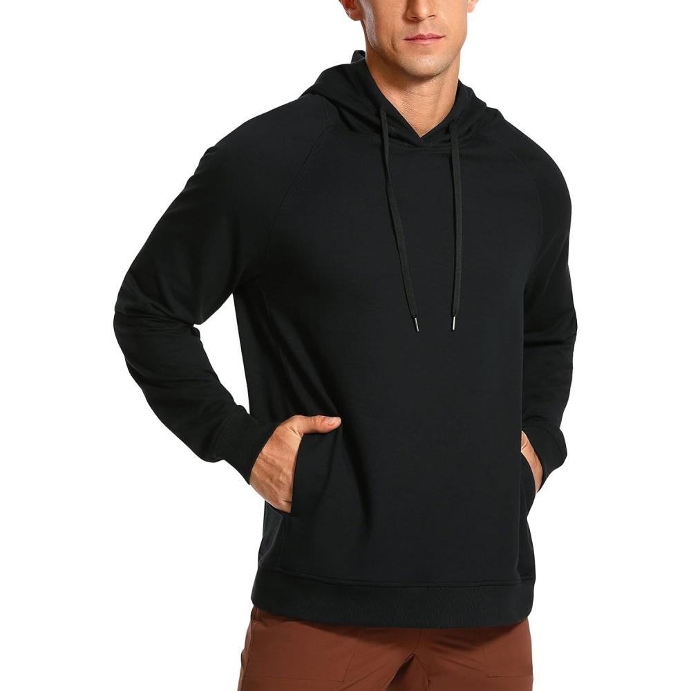 imageCRZ YOGA Hoodies for Men French Terry Hooded Sweatshirts Workout Athletic Casual Pullover Tops with PocketBlack
