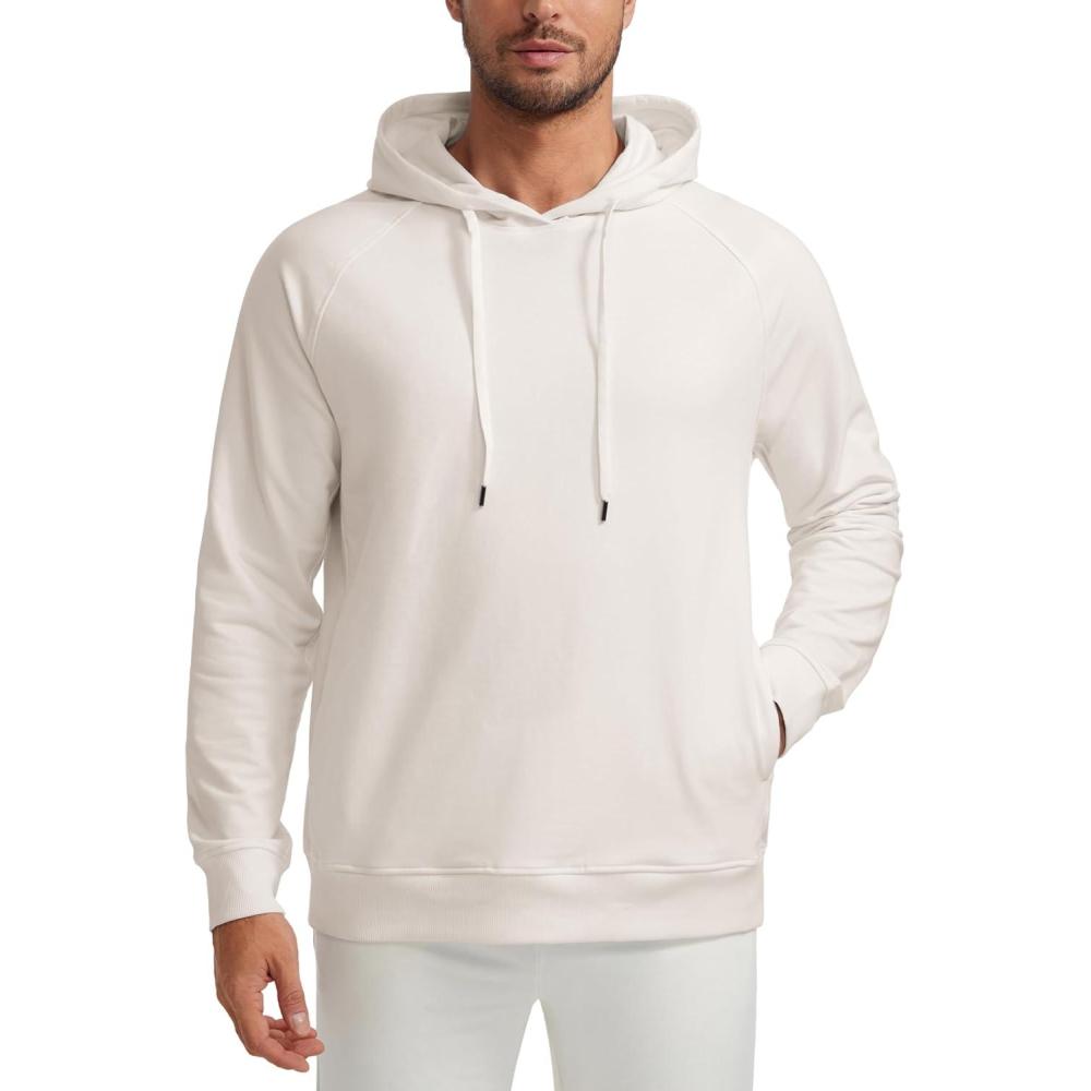 imageCRZ YOGA Hoodies for Men French Terry Hooded Sweatshirts Workout Athletic Casual Pullover Tops with PocketMilky White Bone