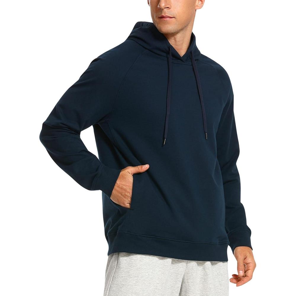 imageCRZ YOGA Hoodies for Men French Terry Hooded Sweatshirts Workout Athletic Casual Pullover Tops with PocketTrue Navy