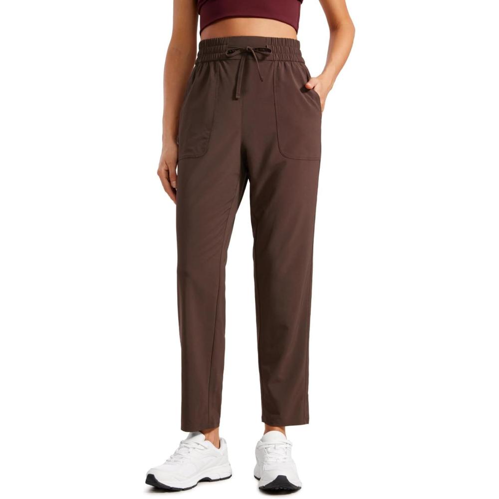 imageCRZ YOGA Lightweight Ankle Pants for Women 78 Casual Lounge Travel Work Trousers with PocketsHot Fudge Brown