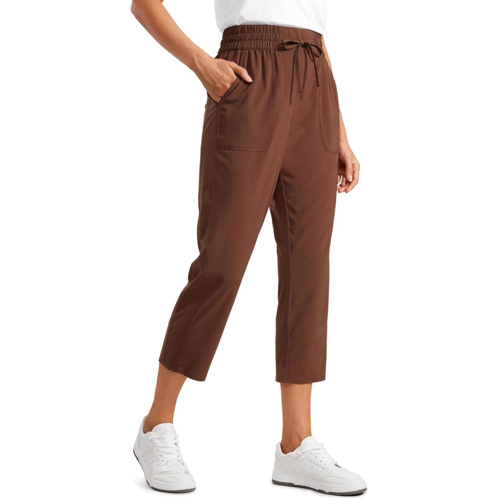 imageCRZ YOGA Lightweight Capri for Women 23quot Cropped Casual Lounge Work Athletic Travel Pants with Pockets Quick Dry SummerCoffee Brown