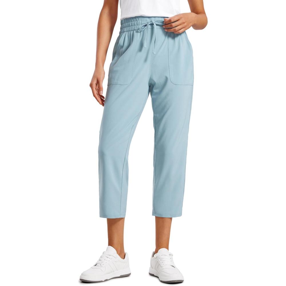 imageCRZ YOGA Lightweight Capri for Women 23quot Cropped Casual Lounge Work Athletic Travel Pants with Pockets Quick Dry SummerLight Grayish Blue
