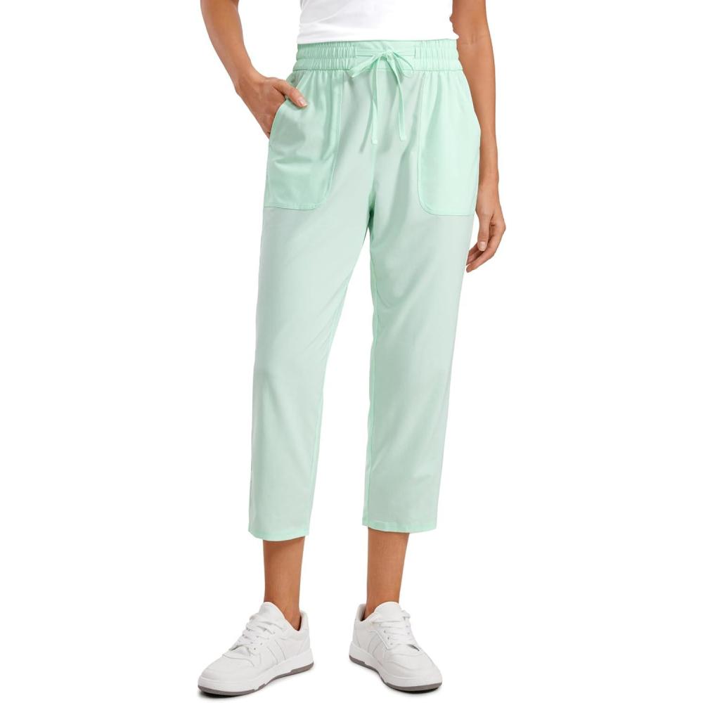 imageCRZ YOGA Lightweight Capri for Women 23quot Cropped Casual Lounge Work Athletic Travel Pants with Pockets Quick Dry SummerMint Moment