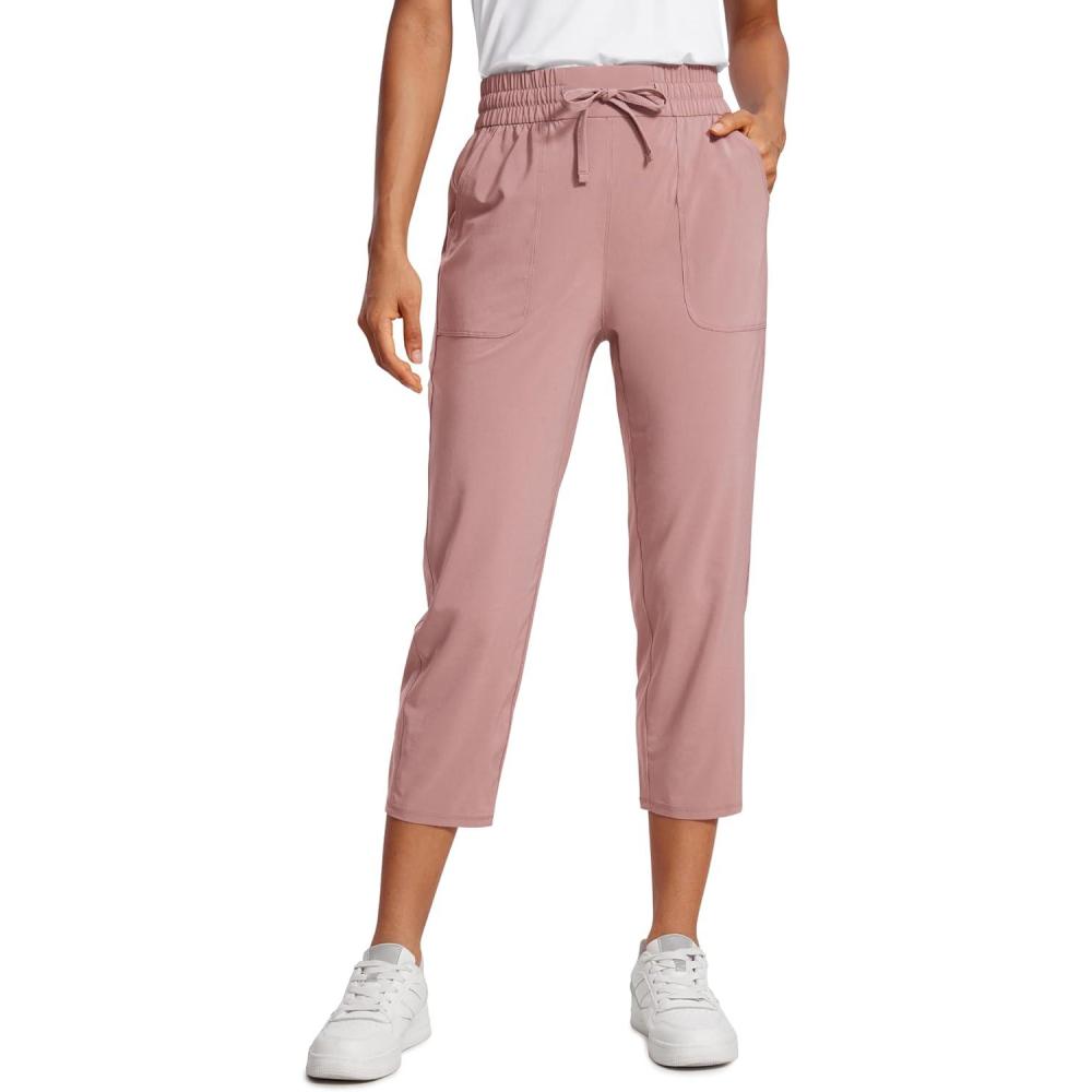 imageCRZ YOGA Lightweight Capri for Women 23quot Cropped Casual Lounge Work Athletic Travel Pants with Pockets Quick Dry SummerTwilight Rose Pink
