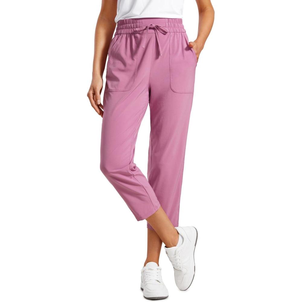 imageCRZ YOGA Lightweight Capri for Women 23quot Cropped Casual Lounge Work Athletic Travel Pants with Pockets Quick Dry SummerVelvet Dust