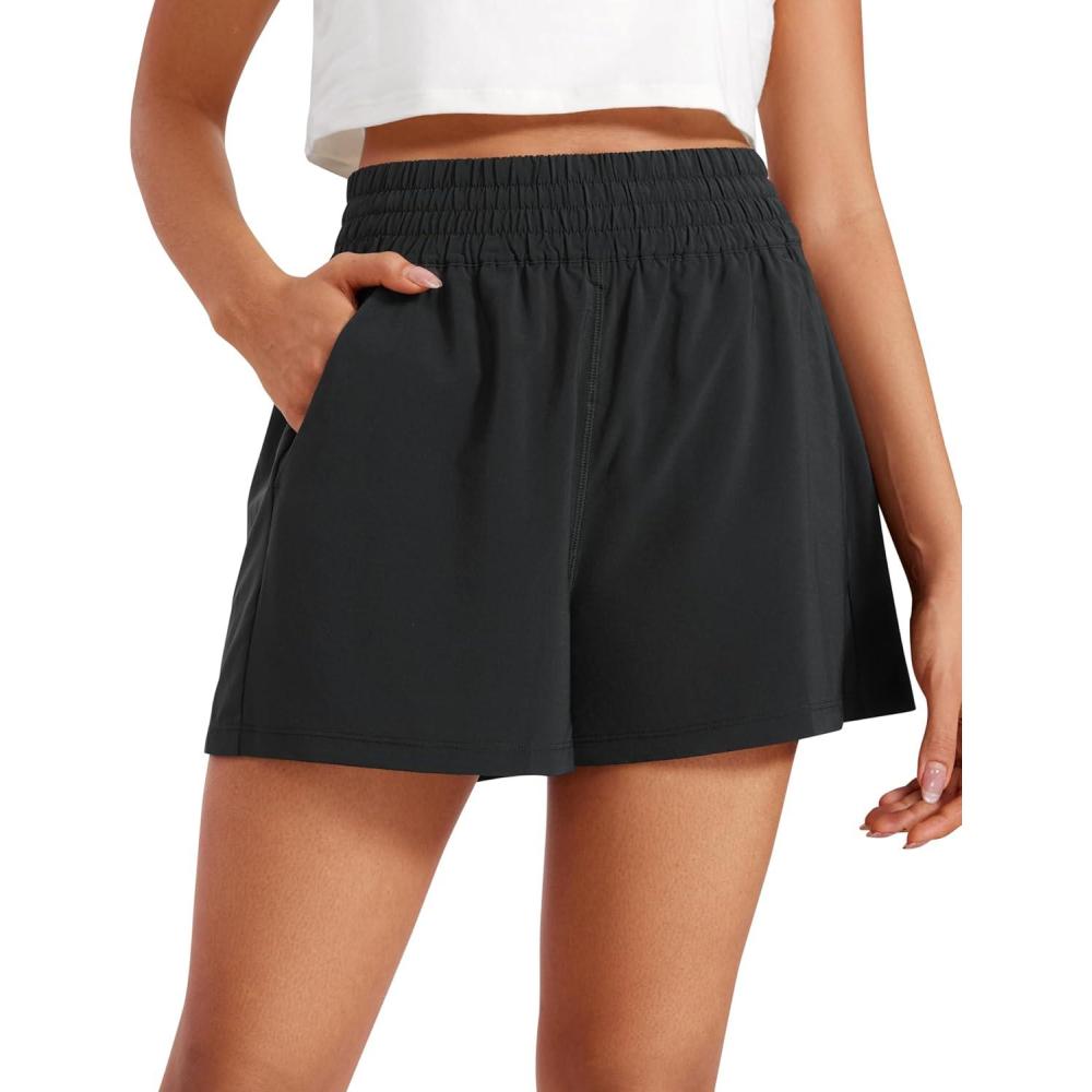 imageCRZ YOGA Linerless Relaxed Casual Shorts for Women 3quot High Waisted for Lounge Athletic Golf with PocketsBlack
