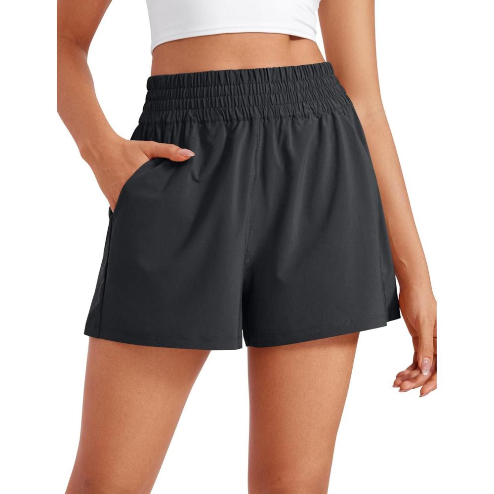 imageCRZ YOGA Linerless Relaxed Casual Shorts for Women 3quot High Waisted for Lounge Athletic Golf with PocketsGraphite Grey