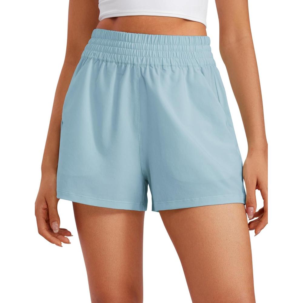 imageCRZ YOGA Linerless Relaxed Casual Shorts for Women 3quot High Waisted for Lounge Athletic Golf with PocketsLight Grayish Blue