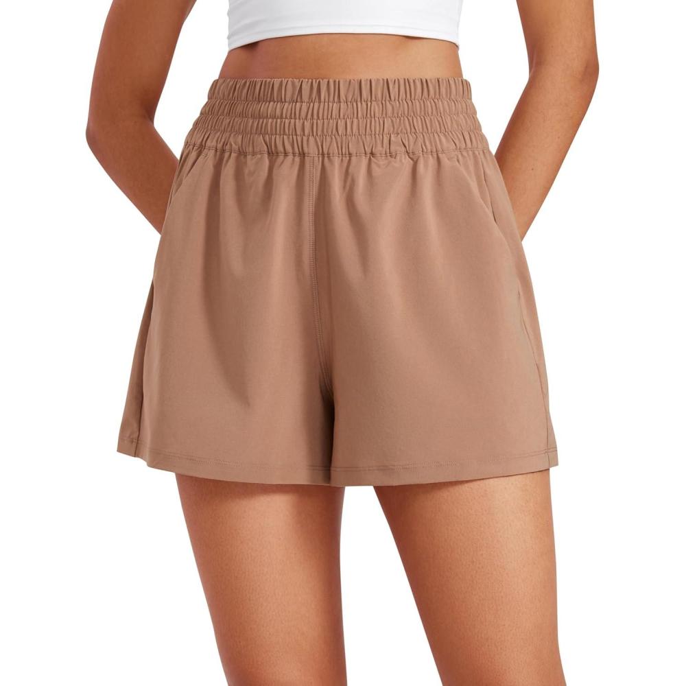 imageCRZ YOGA Linerless Relaxed Casual Shorts for Women 3quot High Waisted for Lounge Athletic Golf with PocketsMocha Mousse