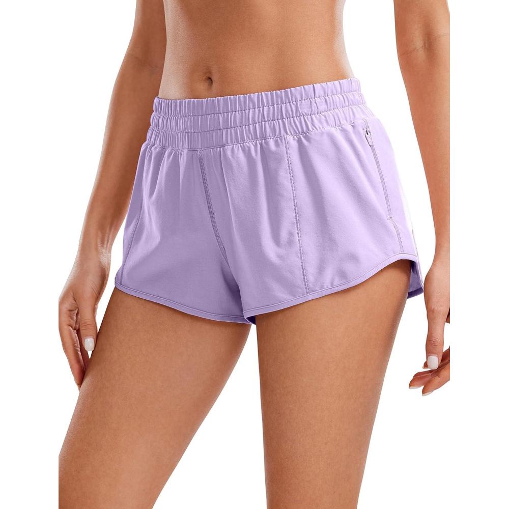 imageCRZ YOGA Low Waisted Running Shorts for Women 25quot Mesh Liner Quick Dry for Workout Sport Athletic with Zipper PocketLilac