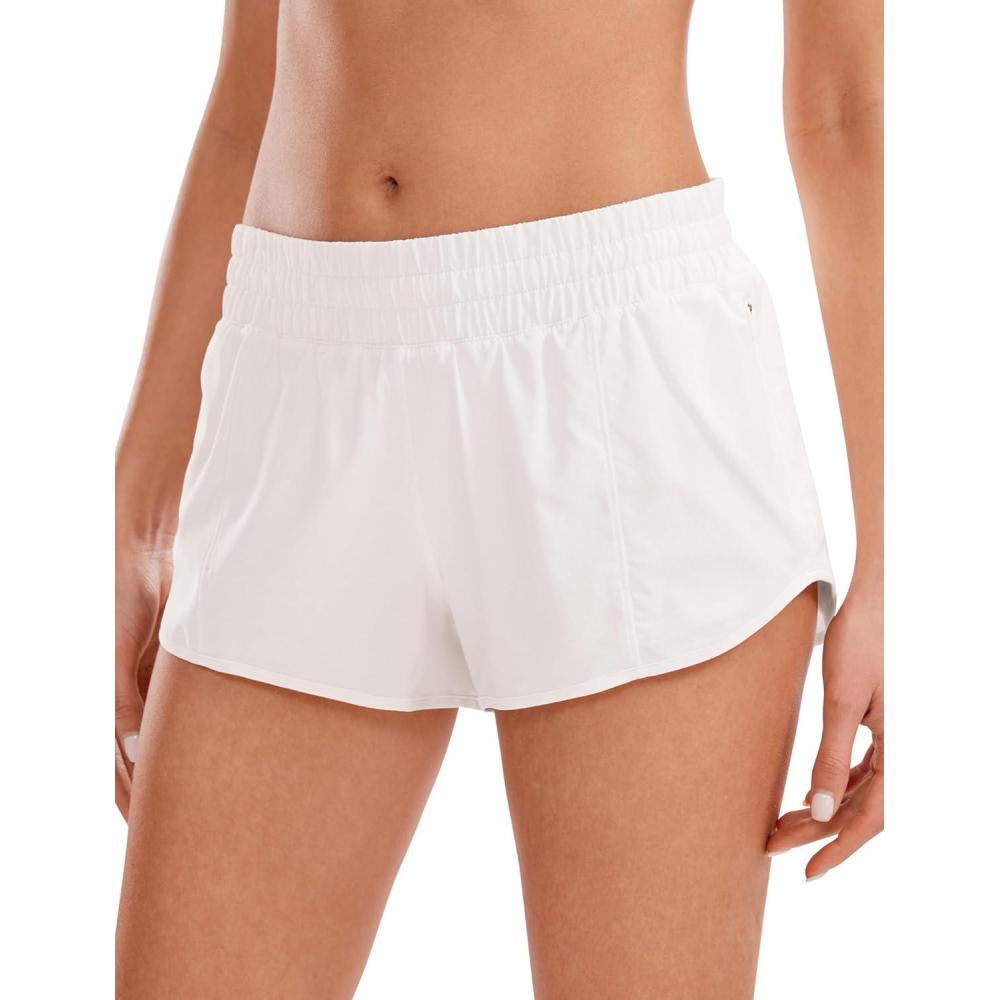 imageCRZ YOGA Low Waisted Running Shorts for Women 25quot Mesh Liner Quick Dry for Workout Sport Athletic with Zipper PocketMilky White Bone