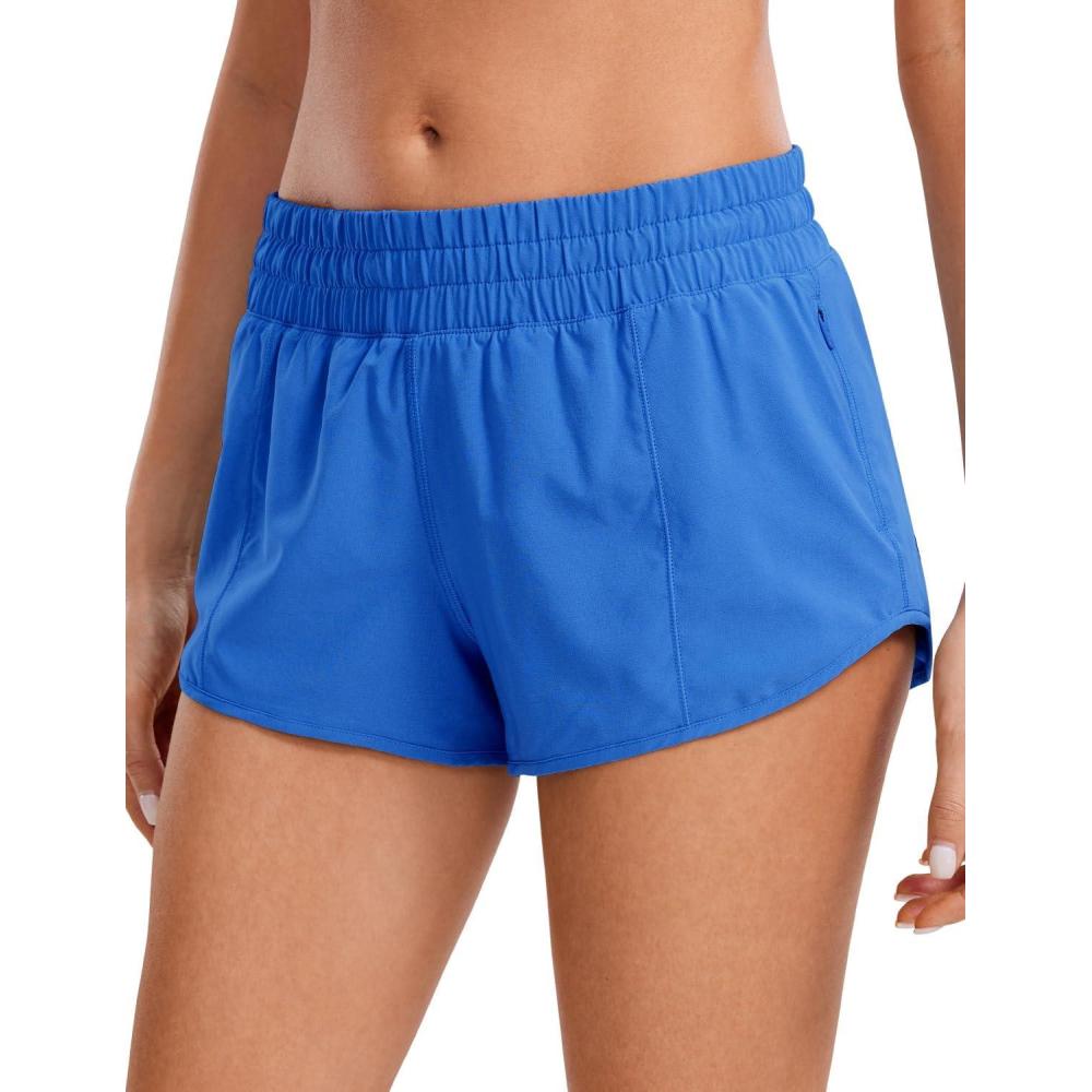 imageCRZ YOGA Low Waisted Running Shorts for Women 25quot Mesh Liner Quick Dry for Workout Sport Athletic with Zipper PocketSparkle Blue