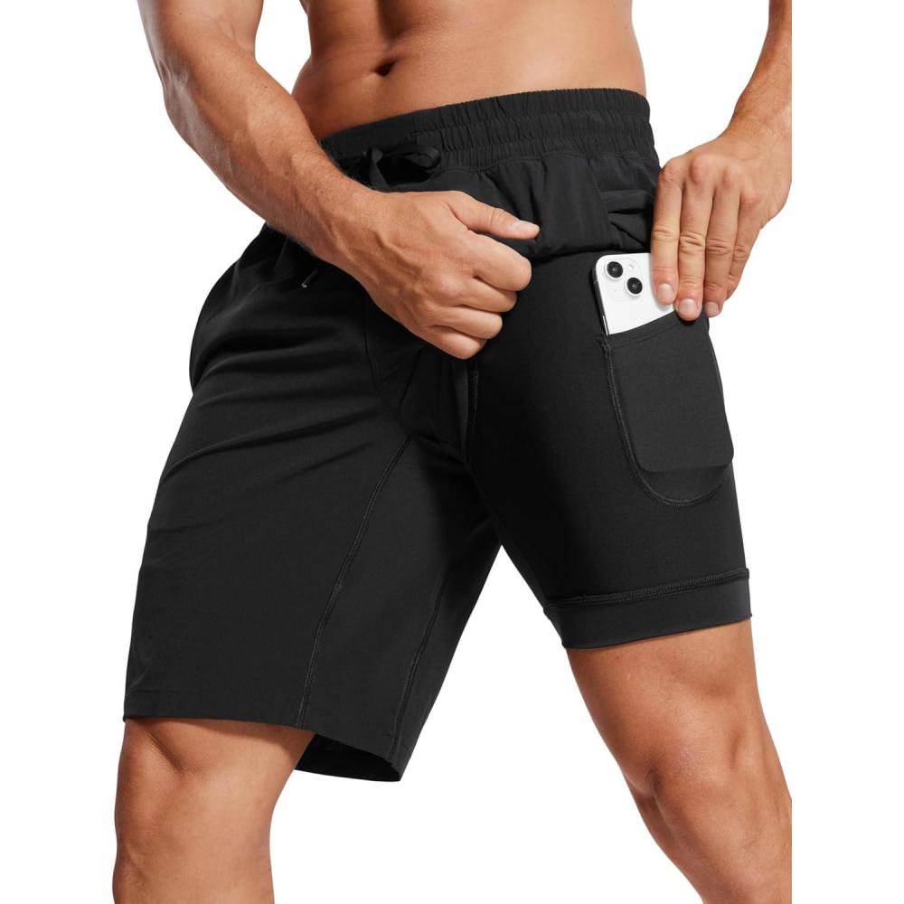 imageCRZ YOGA Mens 2 in 1 Running Shorts 9quot Lined Quick Dry for Workout Gym Sports Basketball Athletic with PocketsBlack