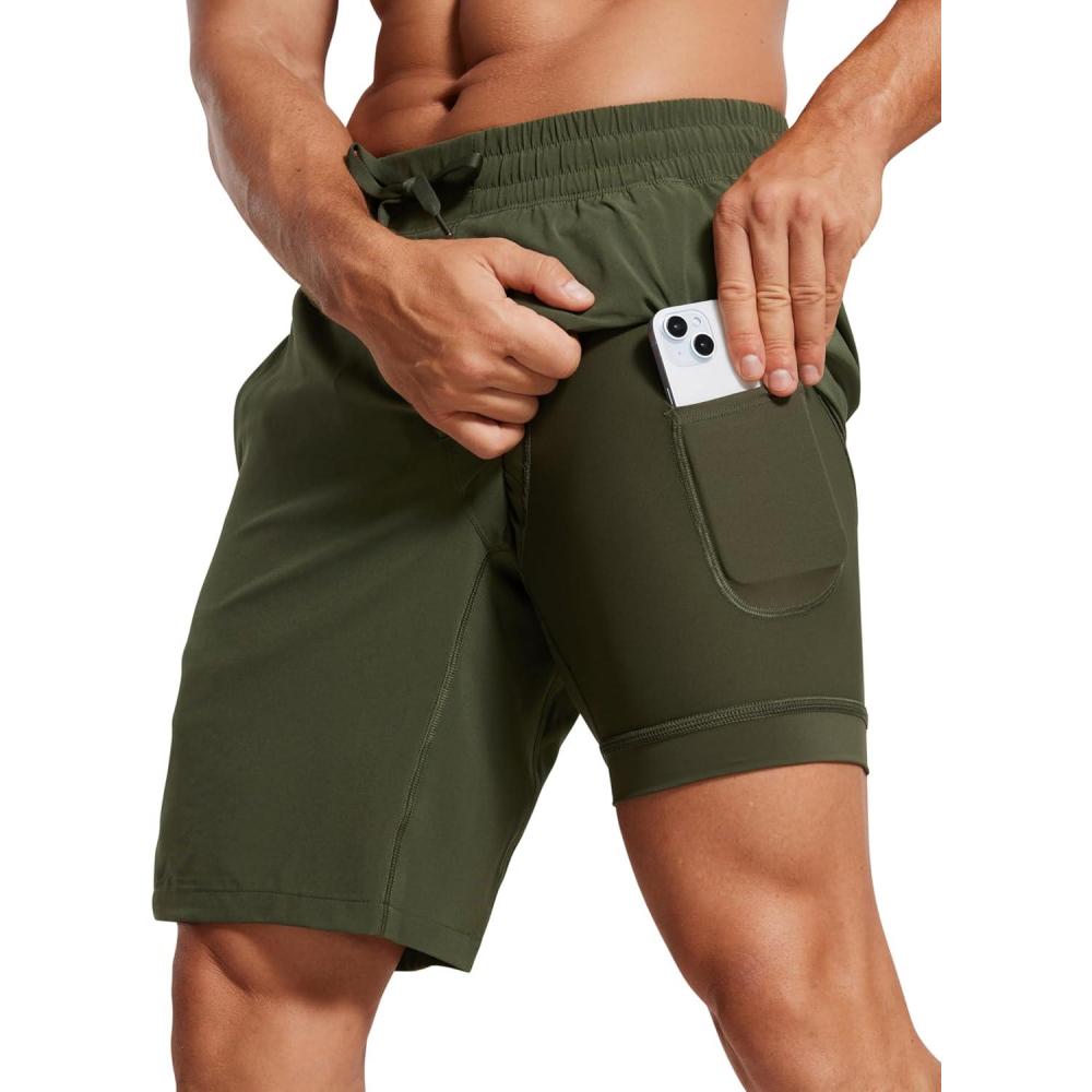 imageCRZ YOGA Mens 2 in 1 Running Shorts 9quot Lined Quick Dry for Workout Gym Sports Basketball Athletic with PocketsDark Olive