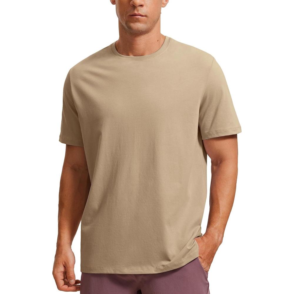imageCRZ YOGA Mens Cotton Polyester Short Sleeve TShirt Classic Fit Casual Workout Tops Soft Premium TeeCalifornia Sand