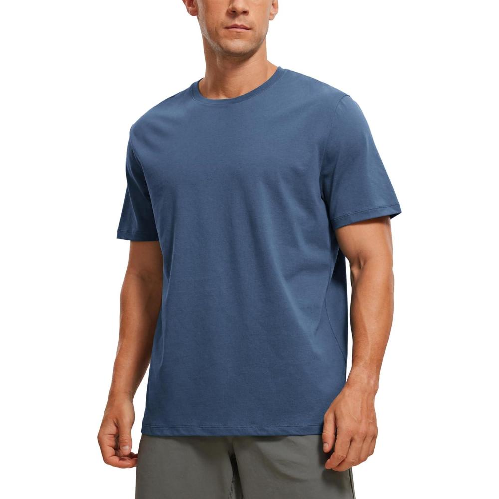 imageCRZ YOGA Mens Cotton Polyester Short Sleeve TShirt Classic Fit Casual Workout Tops Soft Premium TeeElectric Blue