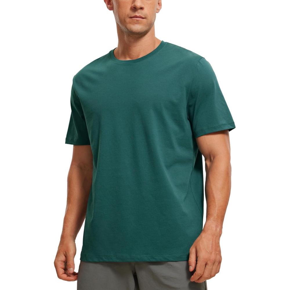 imageCRZ YOGA Mens Cotton Polyester Short Sleeve TShirt Classic Fit Casual Workout Tops Soft Premium TeeForest Green