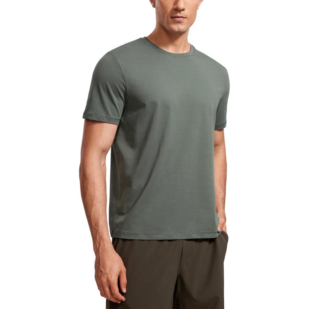 imageCRZ YOGA Mens Cotton Polyester Short Sleeve TShirt Classic Fit Casual Workout Tops Soft Premium TeeGrey Sage