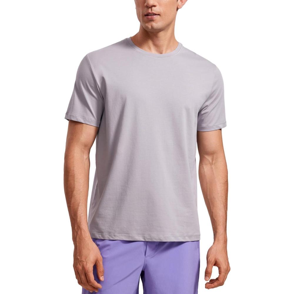 imageCRZ YOGA Mens Cotton Polyester Short Sleeve TShirt Classic Fit Casual Workout Tops Soft Premium TeeGull Gray