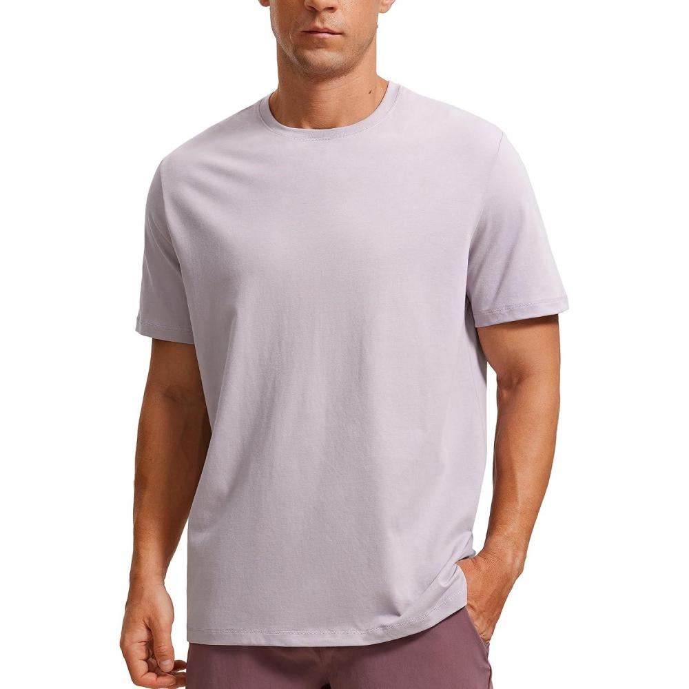 imageCRZ YOGA Mens Cotton Polyester Short Sleeve TShirt Classic Fit Casual Workout Tops Soft Premium TeeIced Iris