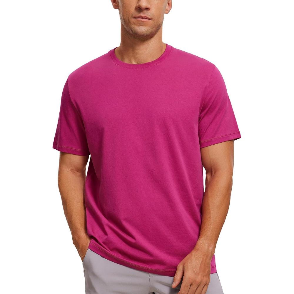 imageCRZ YOGA Mens Cotton Polyester Short Sleeve TShirt Classic Fit Casual Workout Tops Soft Premium TeeSizzling Pink