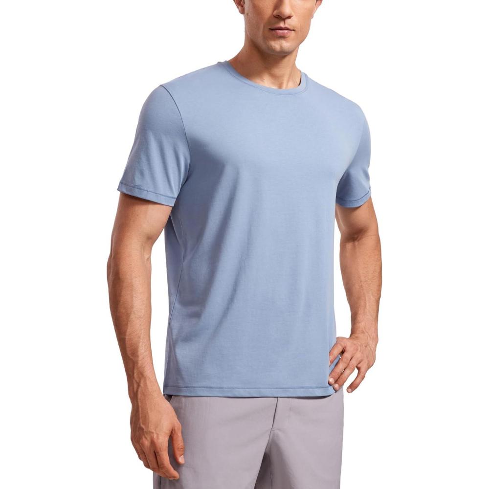 imageCRZ YOGA Mens Cotton Polyester Short Sleeve TShirt Classic Fit Casual Workout Tops Soft Premium TeeSlate Blue