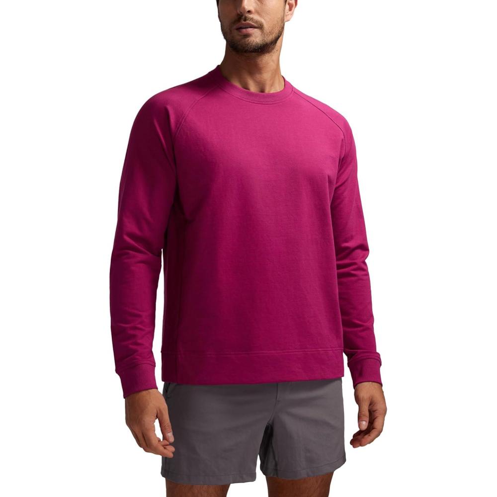 imageCRZ YOGA Mens Crewneck Sweatshirts French Terry Athletic Workout Sweat Shirts Casual Pullover Tops with Zipper PocketMagenta Purple