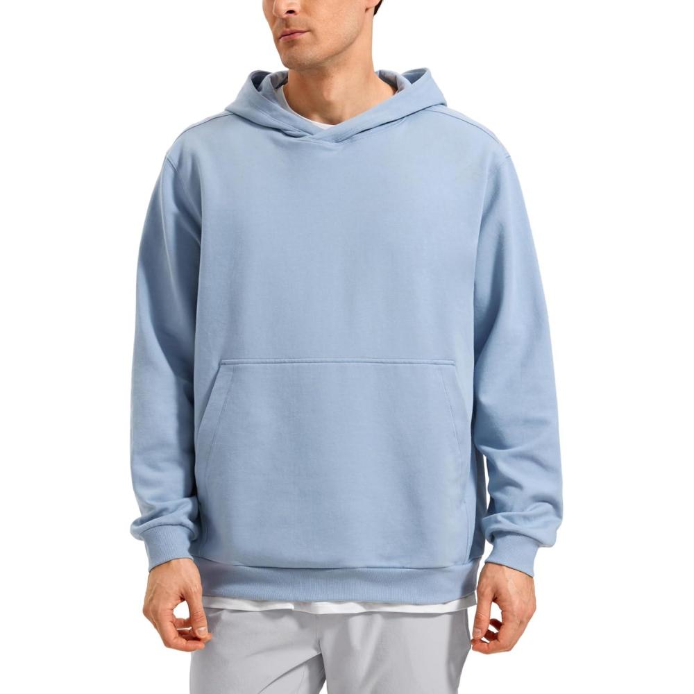 imageCRZ YOGA Mens Fleece Hoodies Basic Casual Hooded Sweatshirts Long Sleeve Pullover Workout Tops with PocketCambric Blue