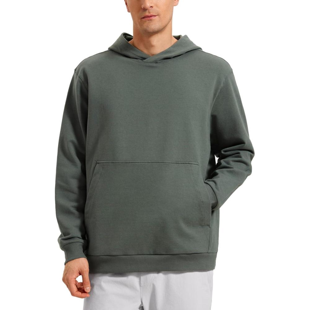 imageCRZ YOGA Mens Fleece Hoodies Basic Casual Hooded Sweatshirts Long Sleeve Pullover Workout Tops with PocketGrey Sage