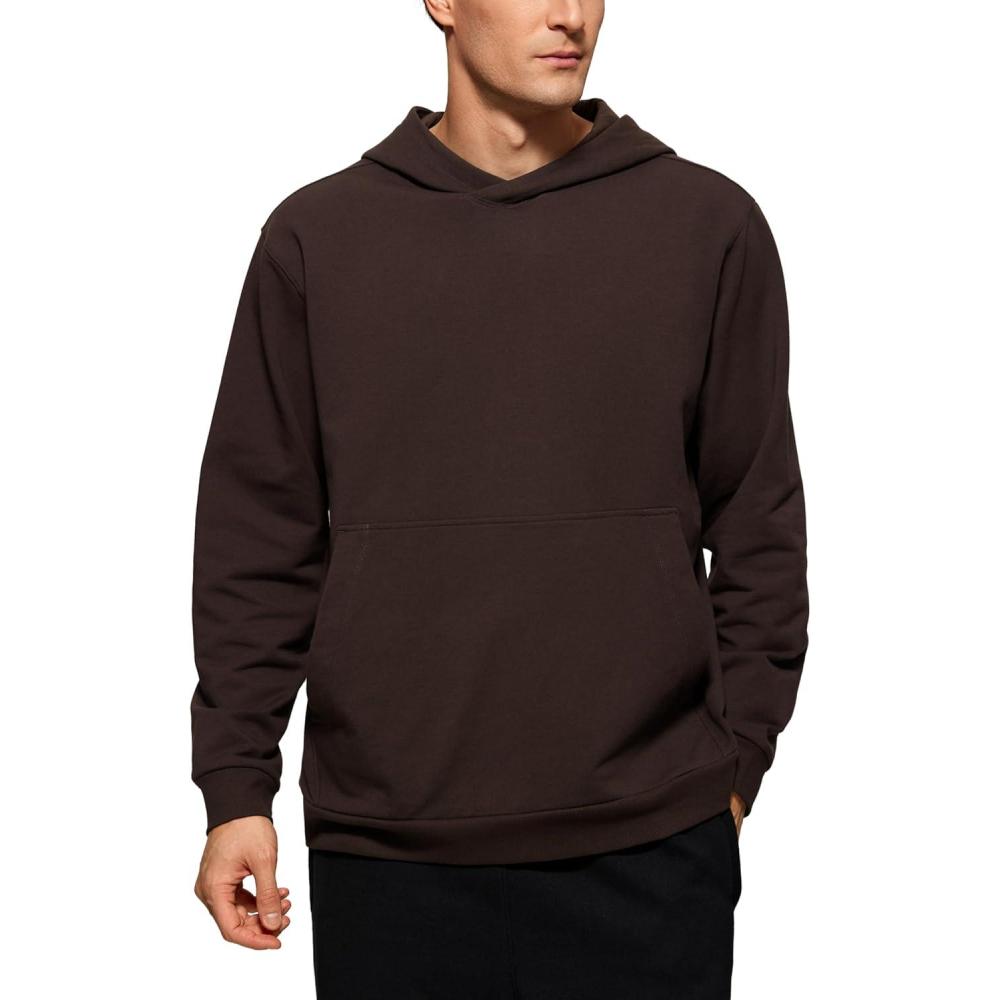 imageCRZ YOGA Mens Fleece Hoodies Basic Casual Hooded Sweatshirts Long Sleeve Pullover Workout Tops with PocketHot Fudge Brown