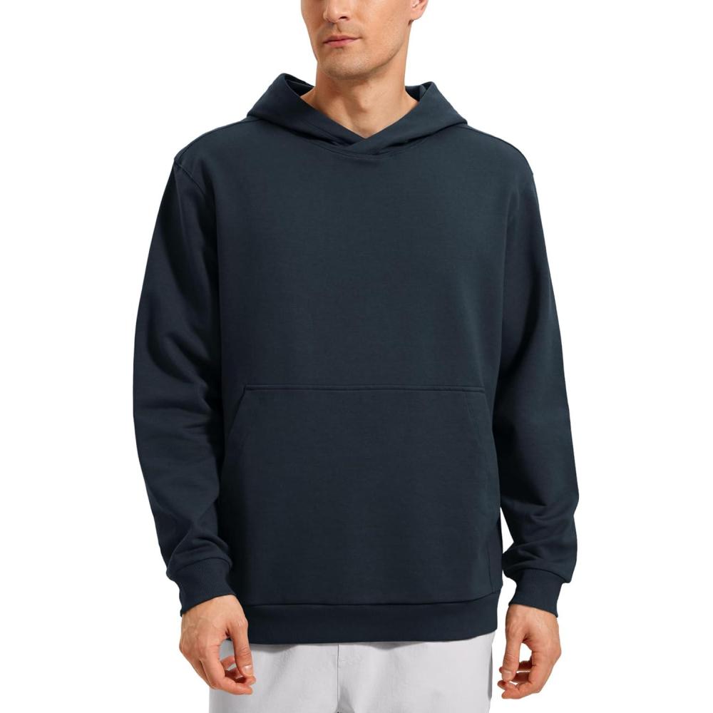 imageCRZ YOGA Mens Fleece Hoodies Basic Casual Hooded Sweatshirts Long Sleeve Pullover Workout Tops with PocketTrue Navy