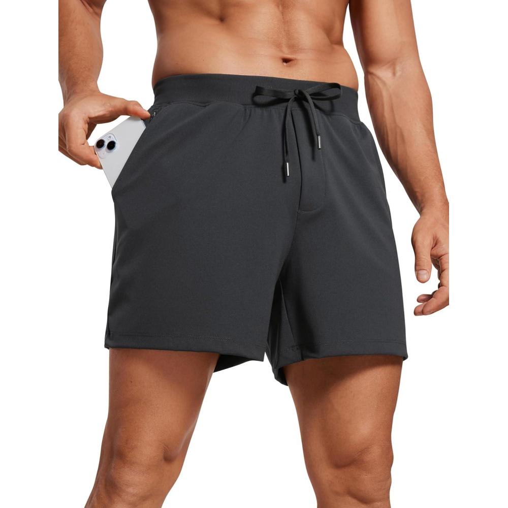 imageCRZ YOGA Mens FourWay Stretch Workout Shorts 5 Soft Durable for Casual Athletic with PocketsInk Gray