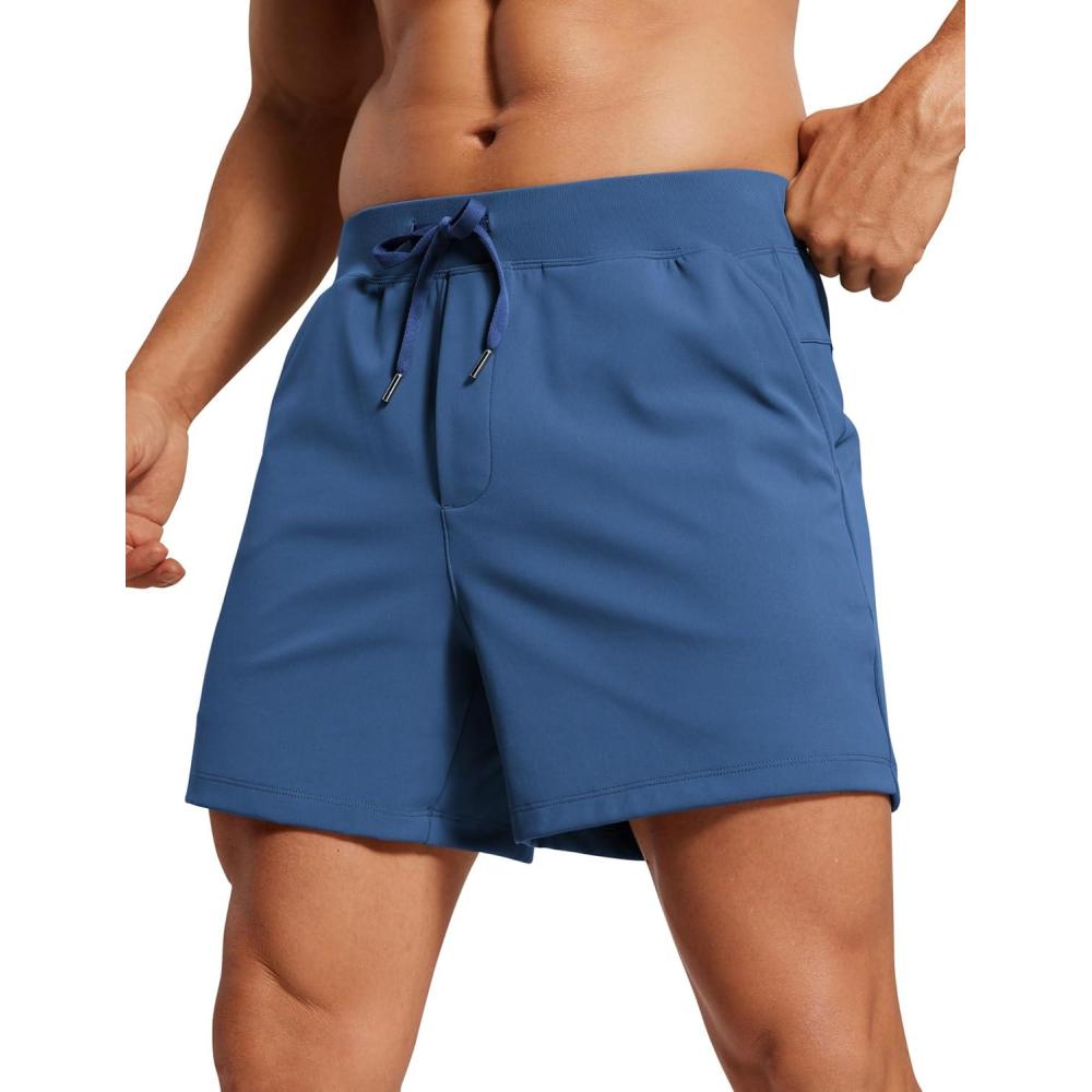 imageCRZ YOGA Mens FourWay Stretch Workout Shorts 5 Soft Durable for Casual Athletic with PocketsPitch Blue